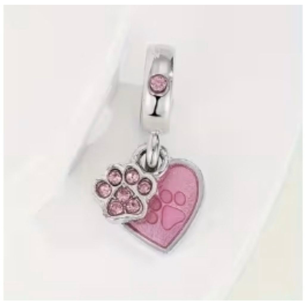 Women's Pink & Silver Paw Print Heart Charm Bracelet One Size - Picture 1 of 1